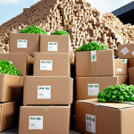 **

A mountain of discarded packaging materials (cardboard boxes, plastic wrap, styrofoam) with a single green sprout emerging from the top, symbolizing hope for sustainable solutions. In the background, blurred images of online shopping carts and delivery trucks suggest the source of the waste.

**